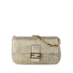 Fendi Champagne Embroidered Beaded Micro Baguette Bag
