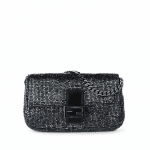 Fendi Gunmetal Embroidered Beaded Micro Baguette Bag