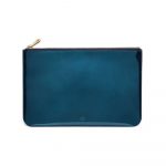 Mulberry Midnight Blue Mirror Metallic Leather Medium Flat Pouch Bag