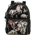Valentino Black Animalia Embroidered Rockstud Backpack Medium Bag