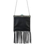 Valentino Black Metal-Framed Leather Fringe Shoulder Bag