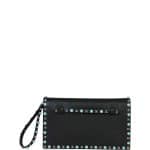 Valentino Black with Turquoise Studs Rockstud Clutch Medium Bag