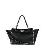 Valentino Black with Turquoise Studs Rockstud Medium Tote Bag