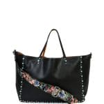 Valentino Black/Camel with Turquoise Studs Rockstud Tote Bag with Butterfly Embroidered Strap