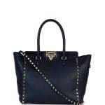 Valentino Denim Blue Leather Rockstud Medium Shopper Bag