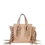 Valentino Taupe C-Rockee Studded Fringe Micro Shopper Tote Bag