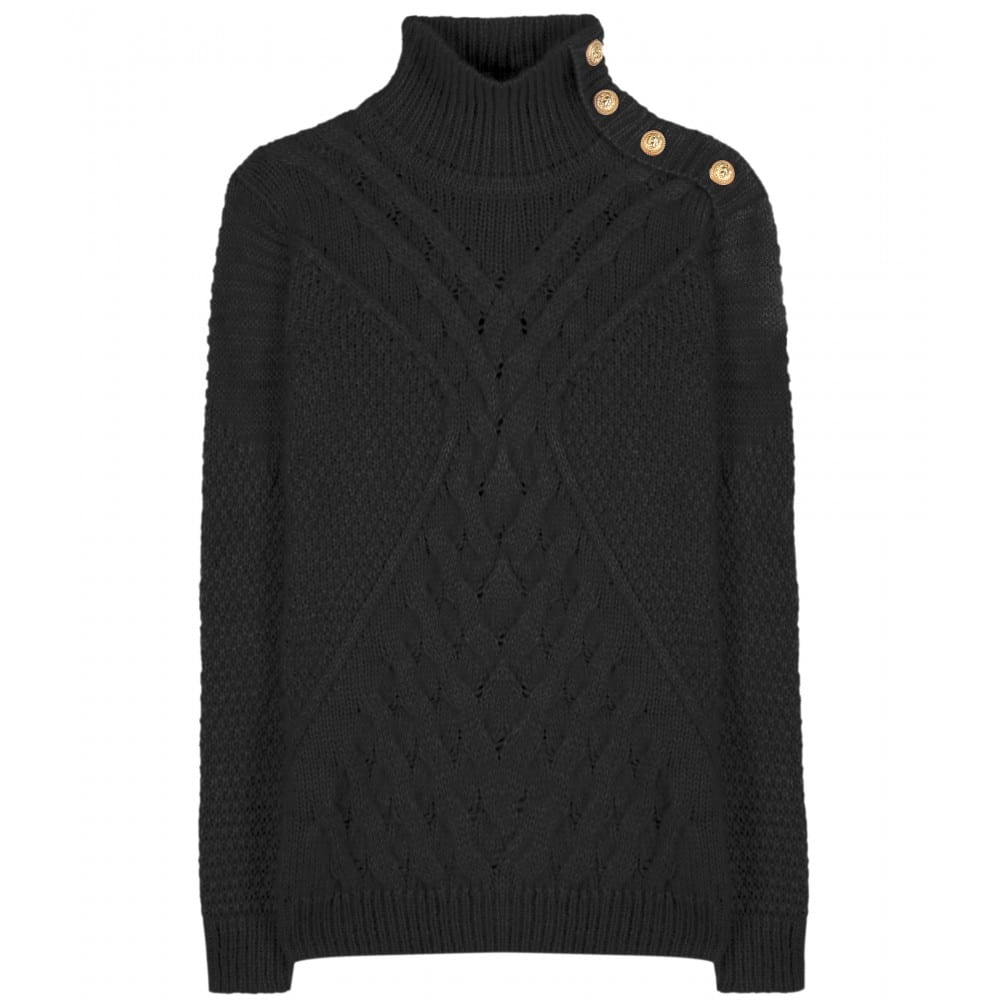 Balmain Mohair and Wool Blend Embellished Turtleneck Sweater