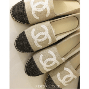 Chanel Beige/Black Linen with Sequins Espadrilles