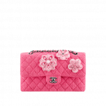 Chanel Pink Flower Embroidered Tweed Classic Flap Bag