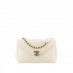 Chanel White Herringbone Quilted Small Flap Bag
