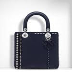Dior Sapphire Blue Studded with Beads and Rhinestones Lady Dior Bag