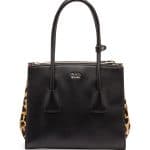 Prada Black Leopard Calf Hair and Calfskin Twin Pocket Tote Medium Bag