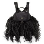 Prada Black Soft Calfskin and Tessuto Fringe Backpack Bag