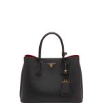 Prada Black/Red Saffiano Cuir Double Tote Small Bag