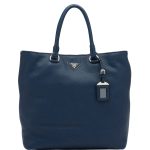 Prada Dark Blue Vitello Daino North-South Tote Bag