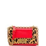 Prada Red/Leopard Print Calf Hair and Calfskin Chain Shoulder Bag