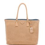 Prada Tan Perforated Suede Tote Bag