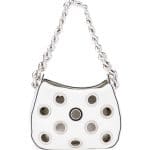 Prada White Grommet Vitello Daino Chain Hobo Bag