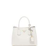 Prada White/Black Saffiano Cuir Mini Double Tote Bag