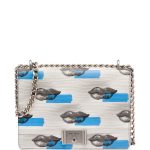 Prada White/Blue Lip Print Vitello Daino Shoulder Bag