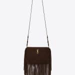 Saint Laurent Brown Suede Fringed Monogram Crossbody Small Bag