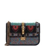 Valentino Black Beaded African Lock Flap Medium Bag