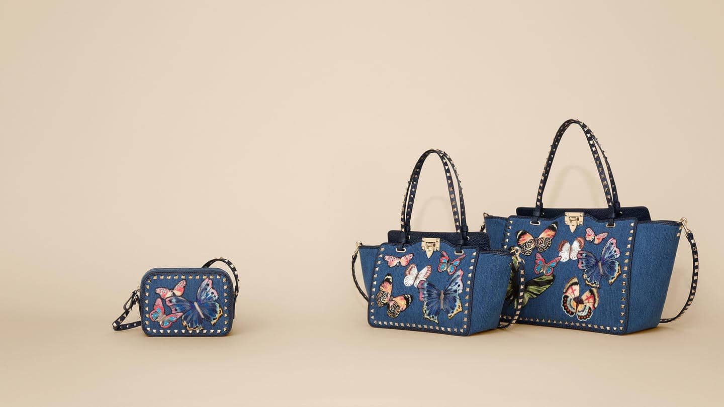Valentino Denim Butterfly Rockstud Camera Case and Tote Bags - Spring 2016