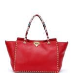 Valentino Red Beaded-Handle Rockstud Tote Medium Bag