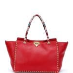 Valentino Red Beaded-Handle Rockstud Tote Medium Bag