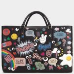 Anya Hindmarch Black All Over Stickers Maxi Featherweight Ebury Bag