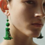 Celine Green Beads Pompon Earrings