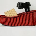 Celine Red and Black Striped Spring Wedge Sandal