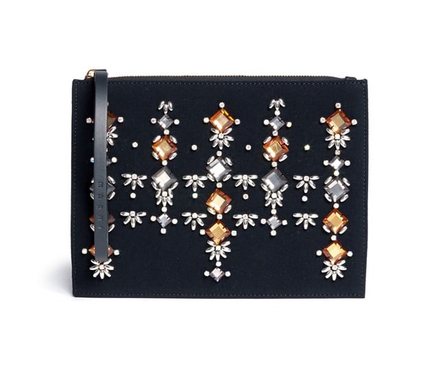 Marni Crystal Applique Bonded Crepe Leather Pouch Bag