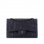 Chanel Dark Blue Embroidered Denim Classic Flap Jumbo Bag