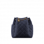 Chanel Dark Blue Washed Denim Drawstring Bag