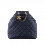 Chanel Dark Blue Washed Denim Large Drawstring Bag