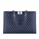 Chanel Dark Navy Blue Chevron Boy Large Shopping Bag