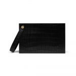 Mulberry Black Deep Embossed Croc Print Kite Clutch Bag