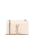 Saint Laurent White Croc Stamped Monogram Small Shoulder Bag