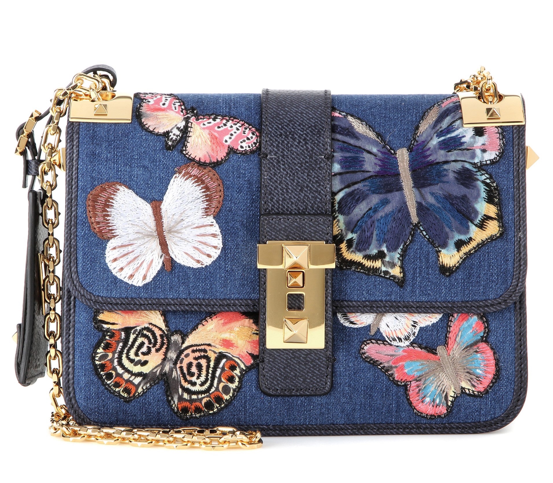 Valentino B-rockstud Embellished Denim Shoulder Bag