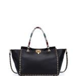 Valentino Black Beaded-Handle Rockstud Tote Medium Bag