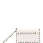 Valentino Ivory Turquoise and Silver Pyramid Rockstud Clutch Small Bag