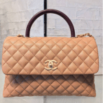 Chanel Beige Calfskin/Lizard Medium Coco Handle Bag