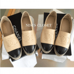 Chanel Beige/Black Leather Espadrilles