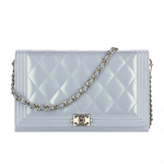 Chanel Light Blue Iridescent Calfskin Boy Wallet On Chain Bag