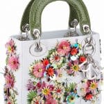 Dior White Floral Embellished Lady Dior Bag with Green Python Handles