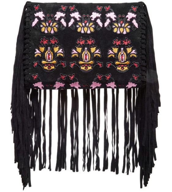 Isabel Marant Black Suede Shiloh Embroidered Fringe Bag