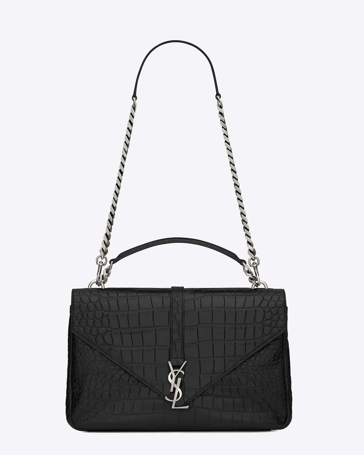 Monogram Croc-embossed Clutch Bag, White, ysl mens duffle bag