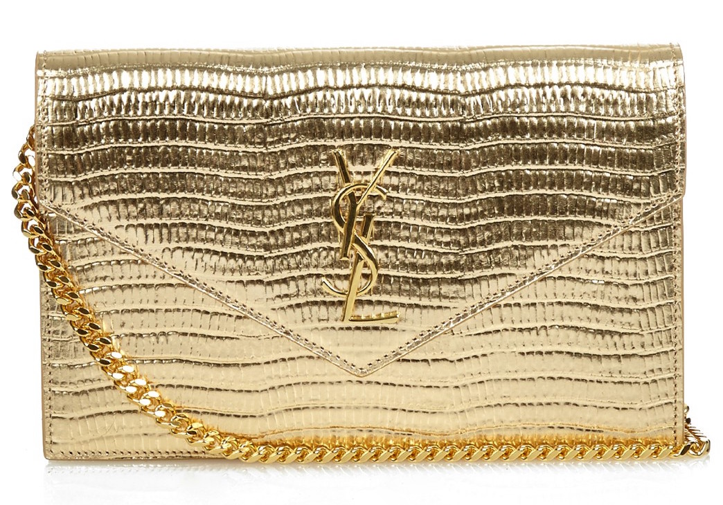 Saint Laurent Monogram Envelope Metallic Leather Cross-body Bag