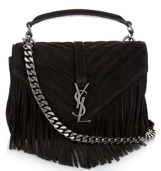 Saint Laurent Monogram Quilted Fringed Suede Shoulder Bag